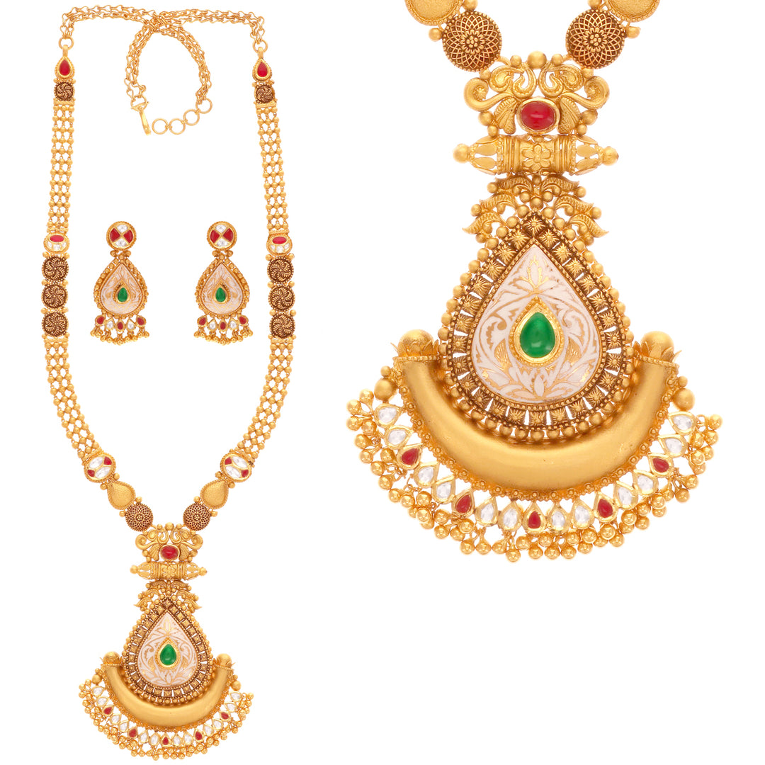 Antique Minakari Patta Haaram With Kundan & Gemstones in 22K Gold