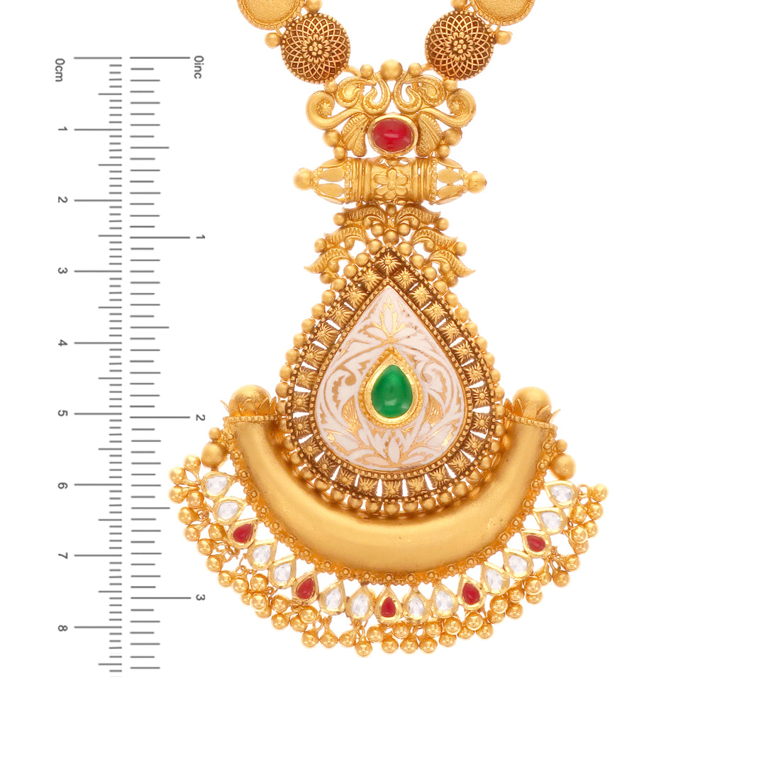 Antique Minakari Patta Haaram With Kundan & Gemstones in 22K Gold
