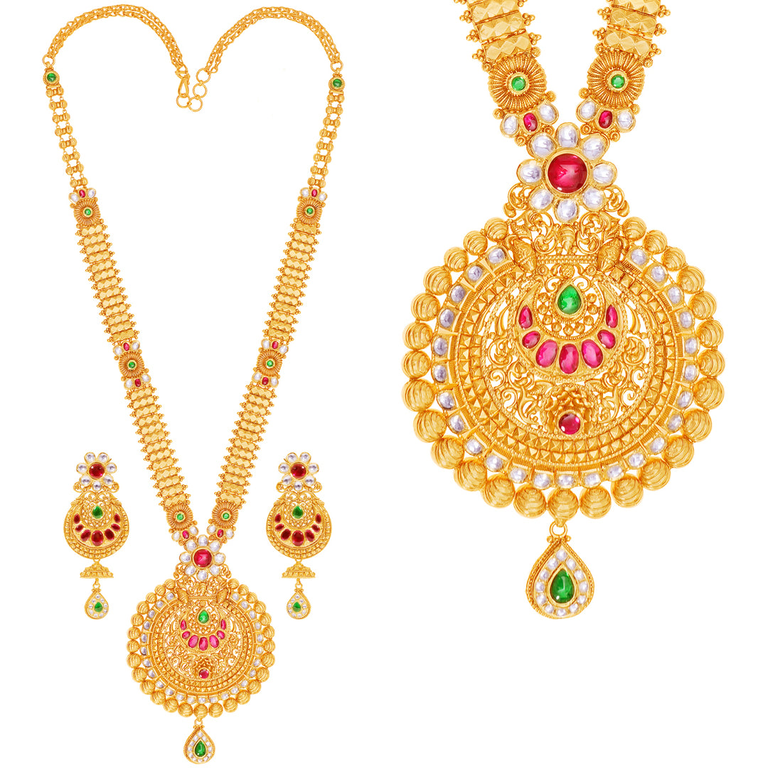 Precious Antique Paata Haaram With Kundan & Gemstones in 22K Gold