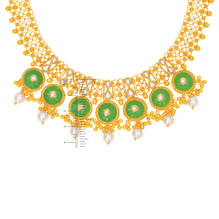Ravishing Antique Necklace Set With Kundan & Gemstones in 22K Gold