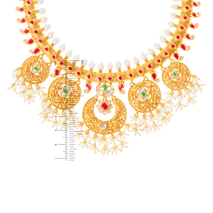 Elegant Antique Necklace Set With Kundan & Gemstones in 22K Gold