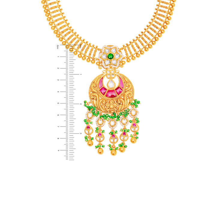 Ravishing Antique Necklace Set With Kundan & Gemstones in 22K Gold