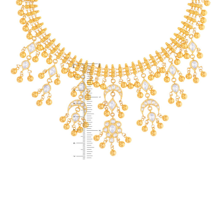 Subtle Antique Necklace Set With Kundan in 22K Gold