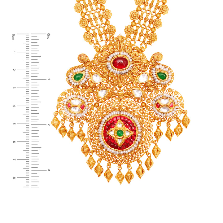 Gorgeous Antique Patta Haarm With Kundan & Gemstones in 22K Gold