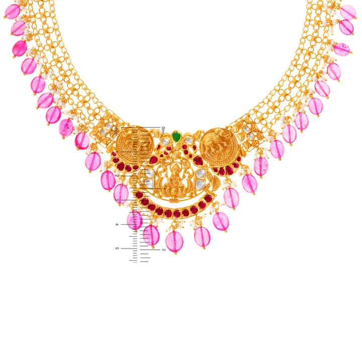Intriguing Laxmi Antique Necklace Set With Kundan & Gemstones in 22K Gold
