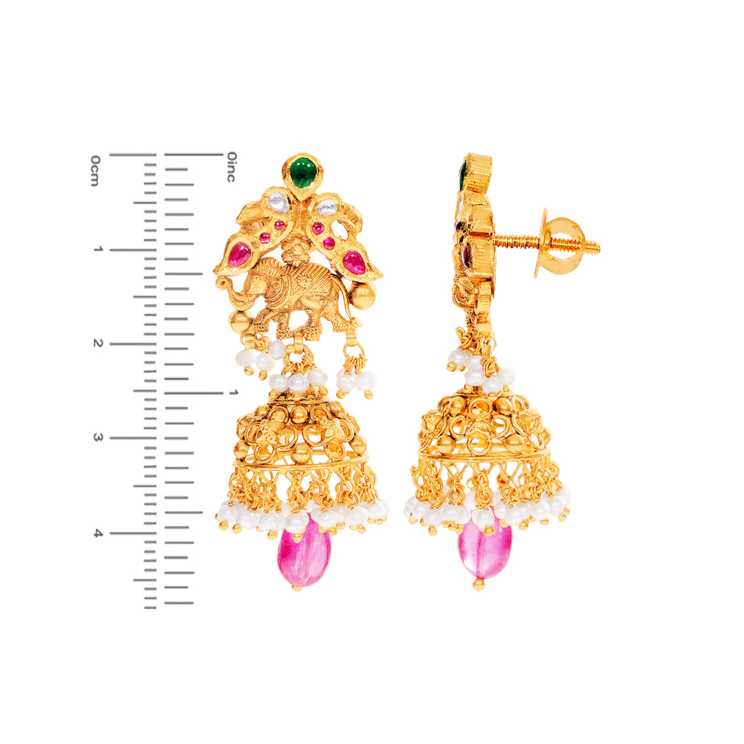 Intriguing Laxmi Antique Necklace Set With Kundan & Gemstones in 22K Gold