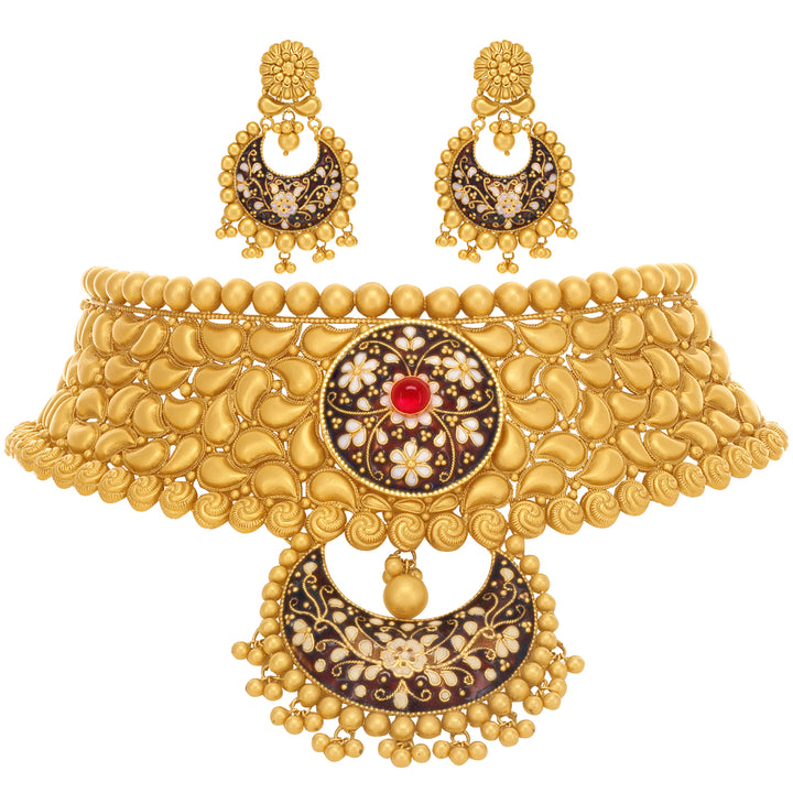 Magnificent Antique Minakari Choker Set With Gemstones in 22K Gold