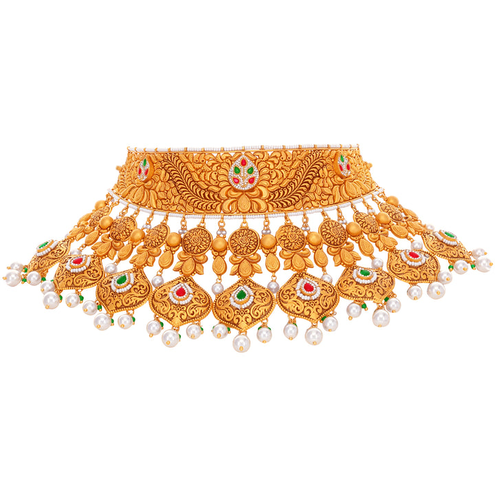 Ravishing Antique Choker Set & Maang Tikka With Gemstones in 22K Gold