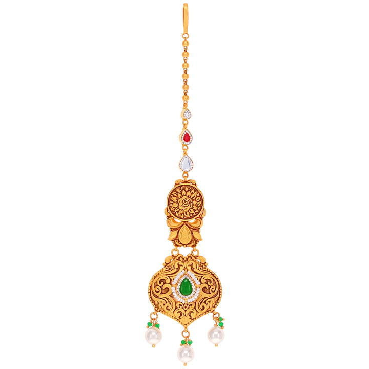 Ravishing Antique Choker Set & Maang Tikka With Gemstones in 22K Gold