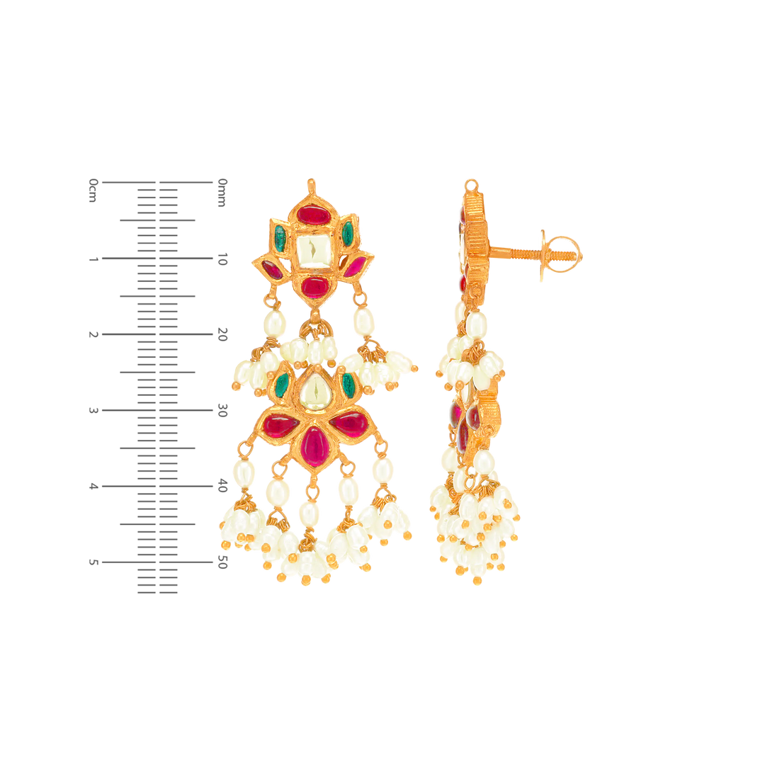 Delightful Antique Gutta Pusalu Necklace Set With Kundan & Pearl in 22K Gold