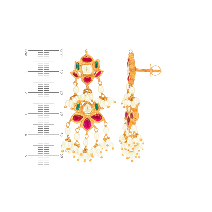 Delightful Antique Gutta Pusalu Necklace Set With Kundan & Pearl in 22K Gold