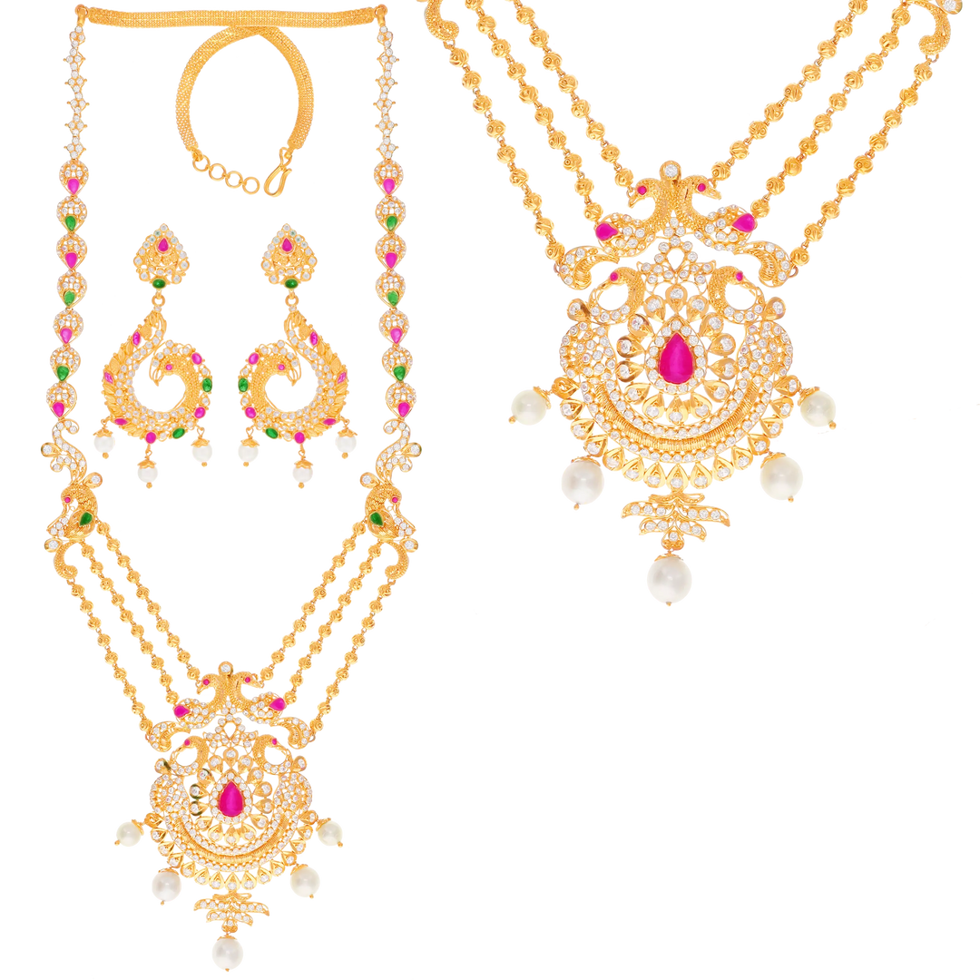 Detailed Antique Patta Haaram With Gemstones in 22K Gold