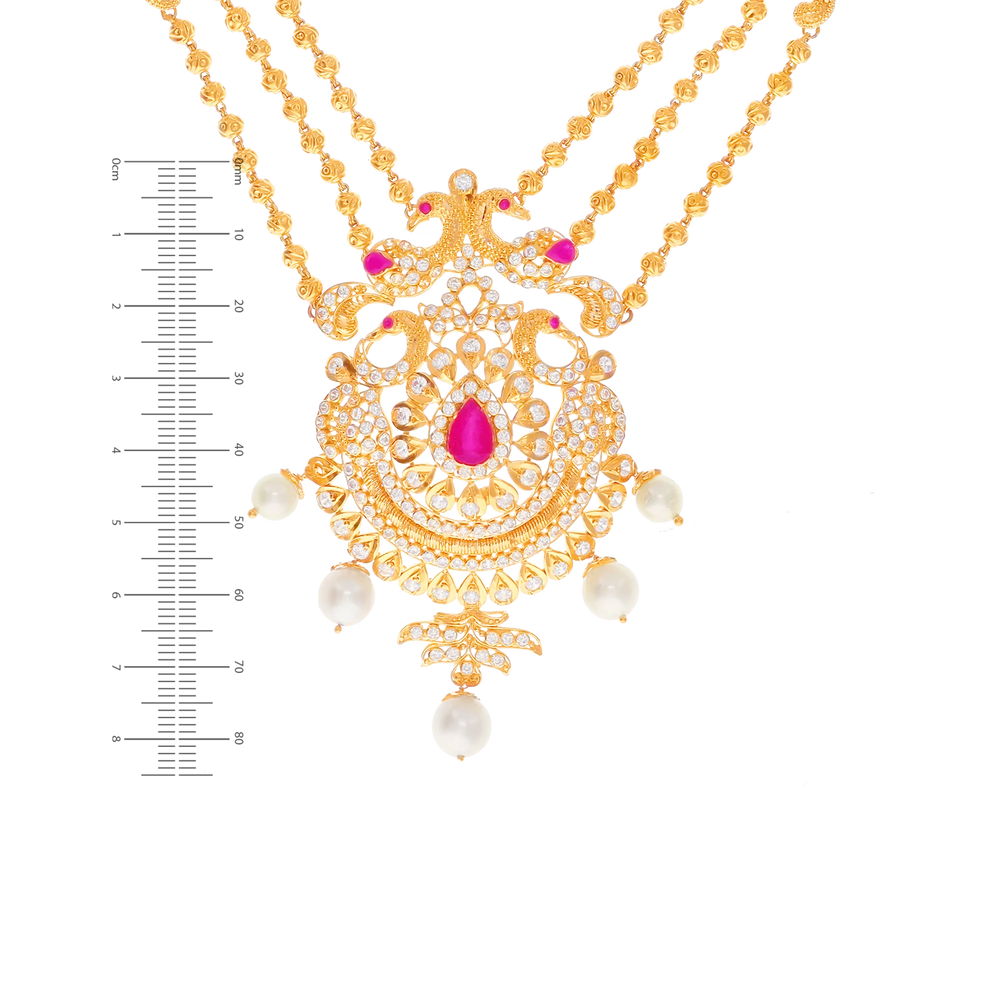 Detailed Antique Patta Haaram With Gemstones in 22K Gold