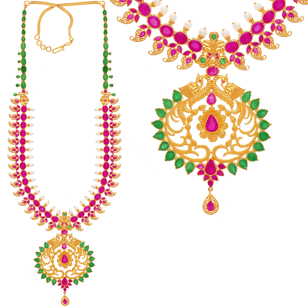 Alluring Antique Patta Haaram With Ruby Emerald & Gemstones in 22K Gold