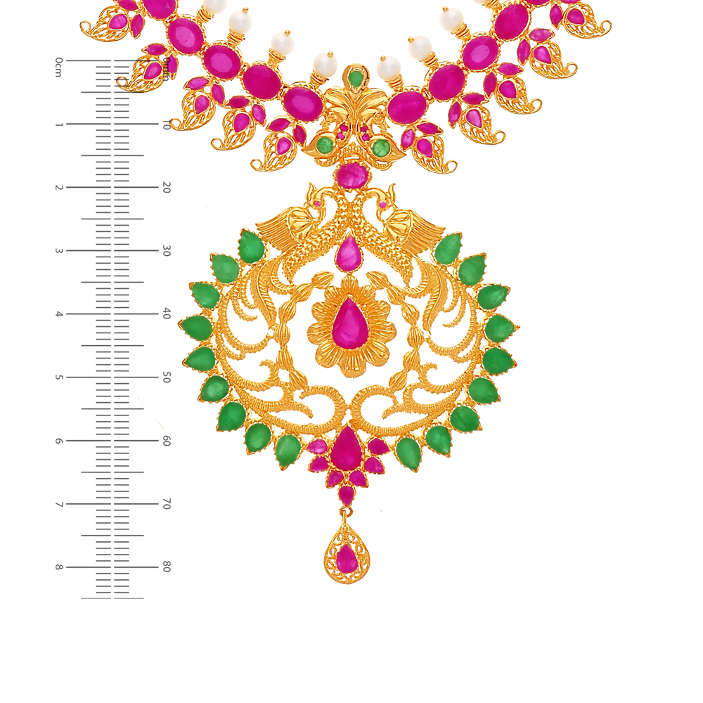 Alluring Antique Patta Haaram With Ruby Emerald & Gemstones in 22K Gold