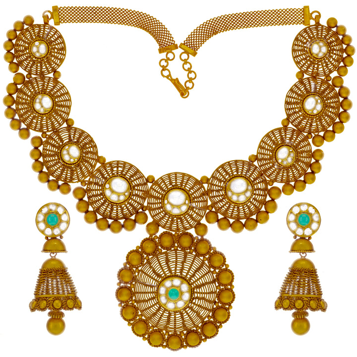 Attractive Antique Necklace Set With Kundan & Gemstones in 22K Gold