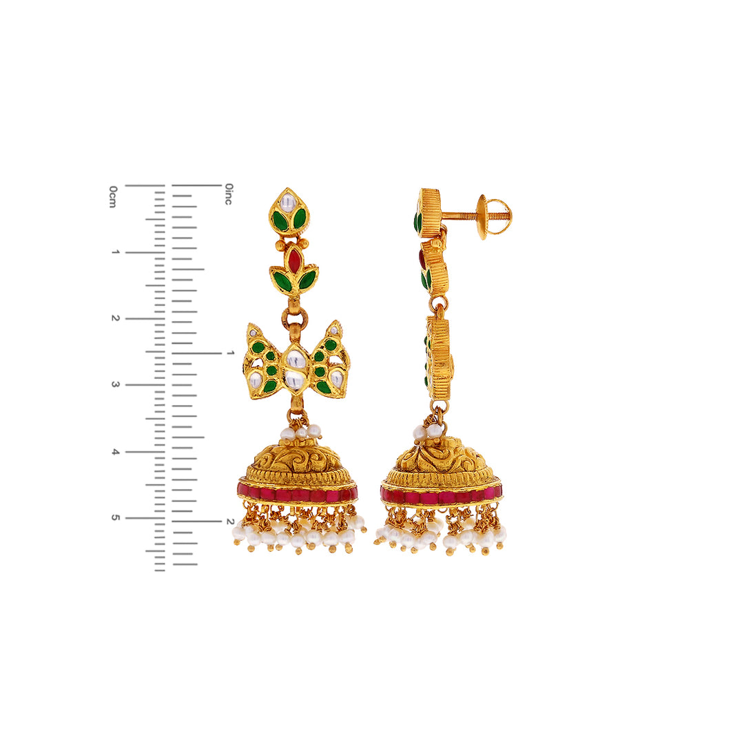 Artistic Antique Laxmi Necklace Set with Gemstones in 22K Gold