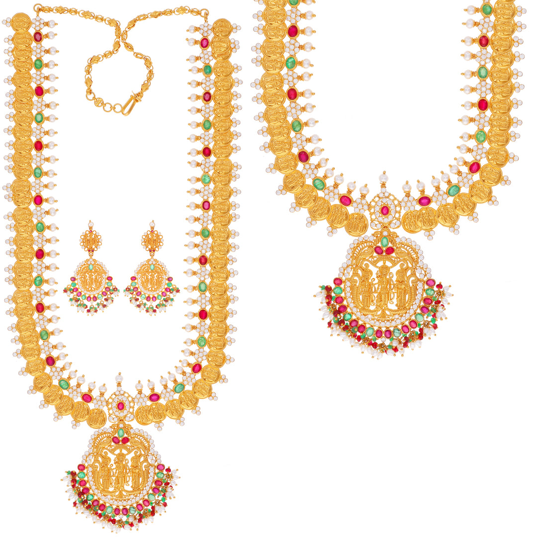 Intricate Antique Ram Parivar Patta Haaram in 22K Gold