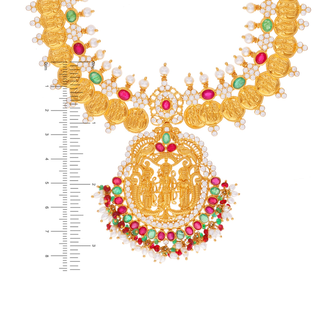 Intricate Antique Ram Parivar Patta Haaram in 22K Gold