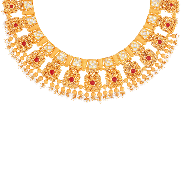 Intricate Antique Necklace Set With Kundan & Gemstones in 22K Gold