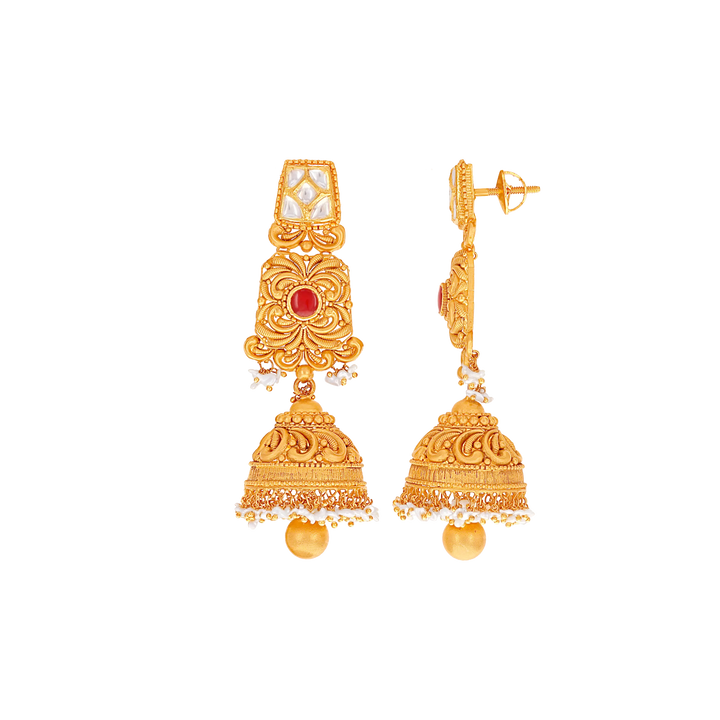 Intricate Antique Necklace Set With Kundan & Gemstones in 22K Gold