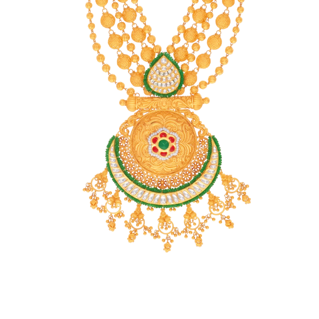 Magnificent Antique Patta Haaram With Kundan & Gemstones in 22K Gold