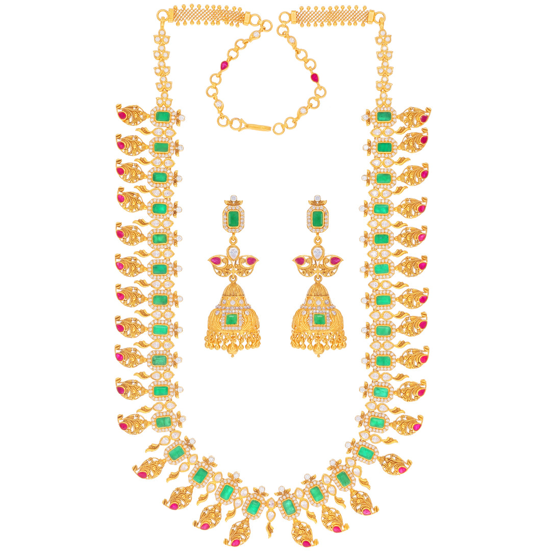 Precious Antique Patta Haaram With Ruby Emerald & CZ in 22K Gold