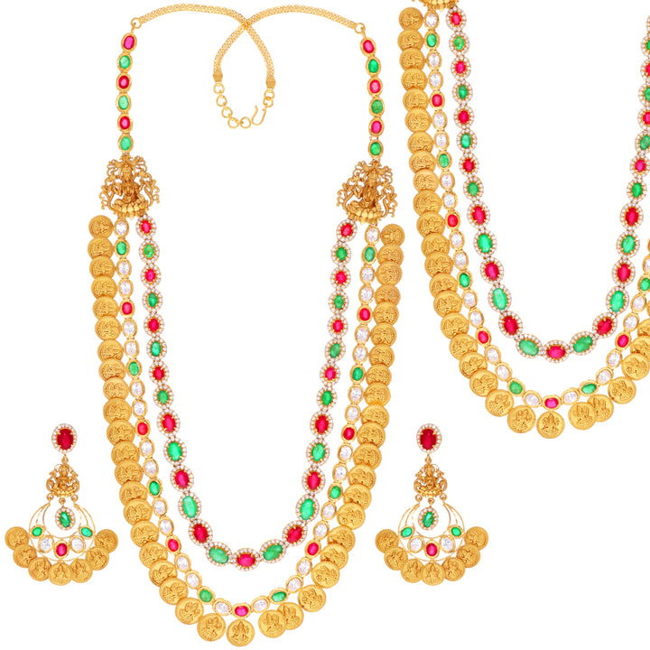 Lovely Antique Laxmi Coin Patta Haaram With Gemstones in 22K Gold