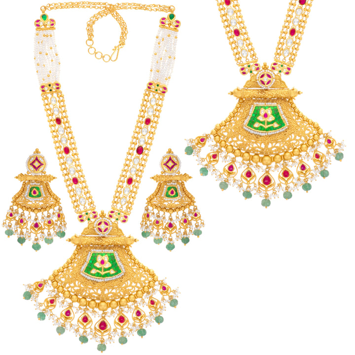 Classic Antique Patta Haaram With Kundan & Gemstones in 22K Gold