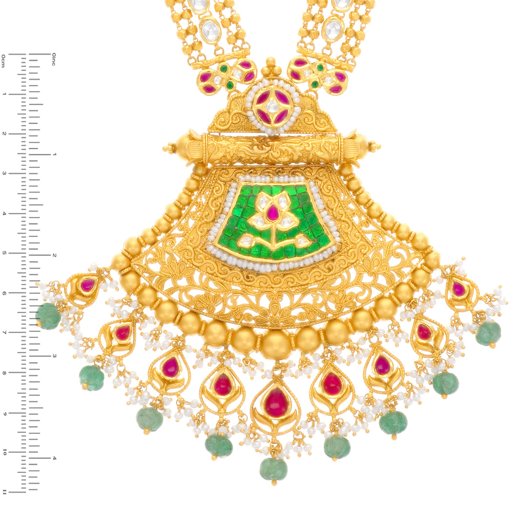 Classic Antique Patta Haaram With Kundan & Gemstones in 22K Gold