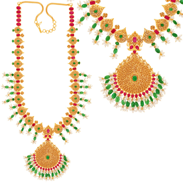 Antique Patta Haaram With Ruby Emerald & Pearl in 22K Gold