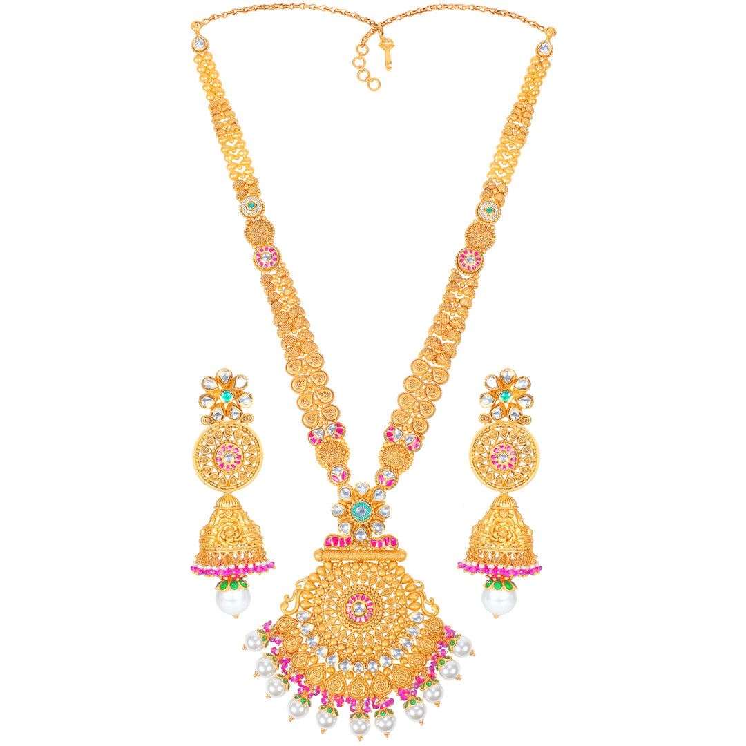 Classic Antique Patta Haaram With Kundan & Gemstones in 22K Gold