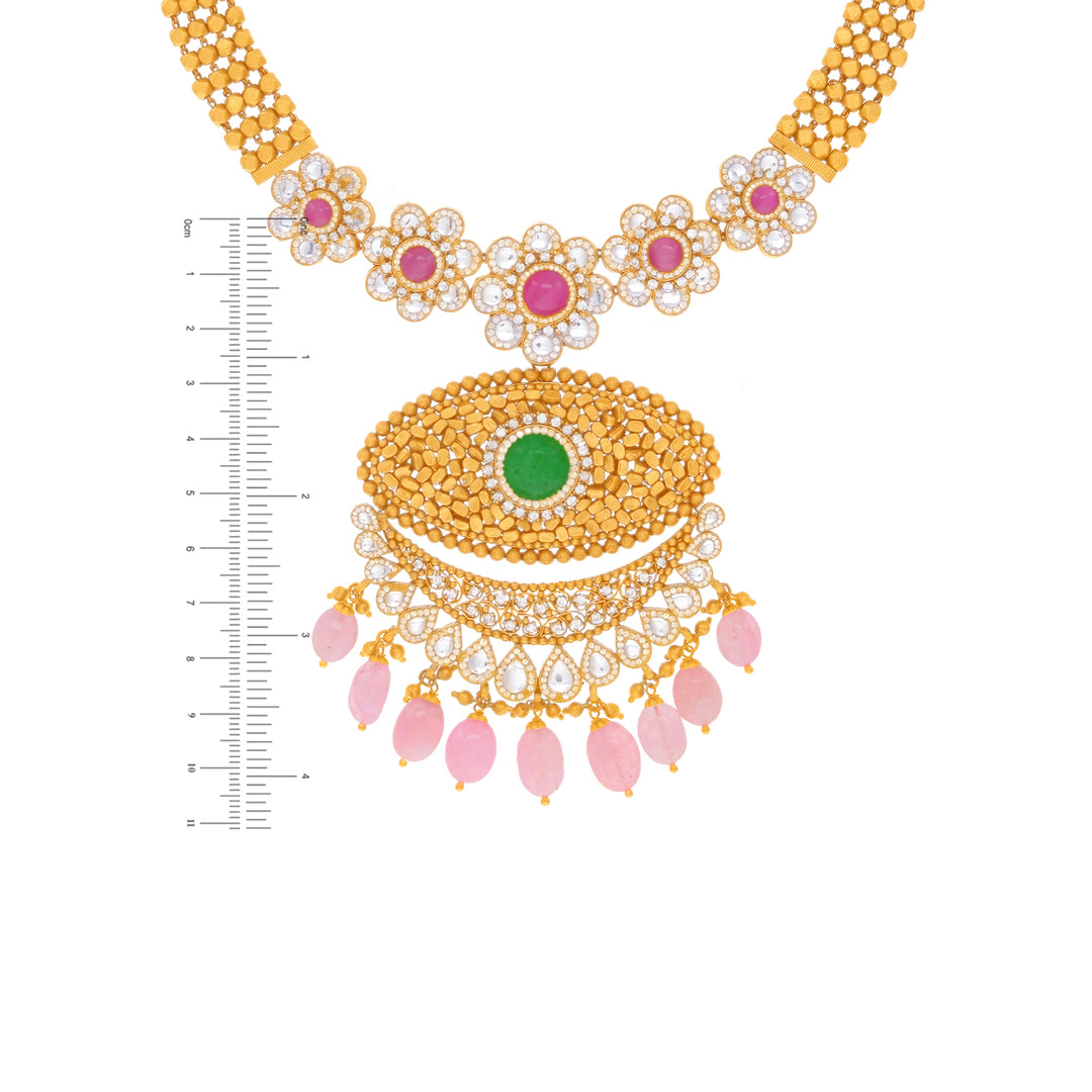 Precious Antique Necklace Set With Kundan & Gemstones in 22K Gold
