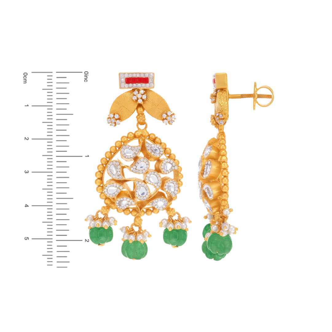 Gorgeous Antique Necklace Set With Kundan & Gemstones in 22K Gold