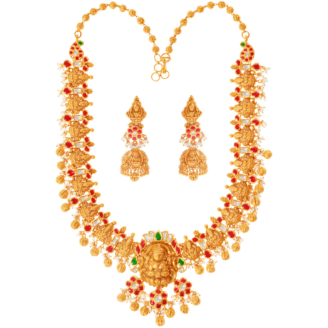 Intriguing Laxmi Antique Paata Haaram With Kundan & Gemstones in 22K Gold