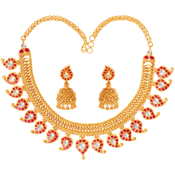 Captivating Mango Antique Necklace Set With Kundan & Gemstones in 22K Gold