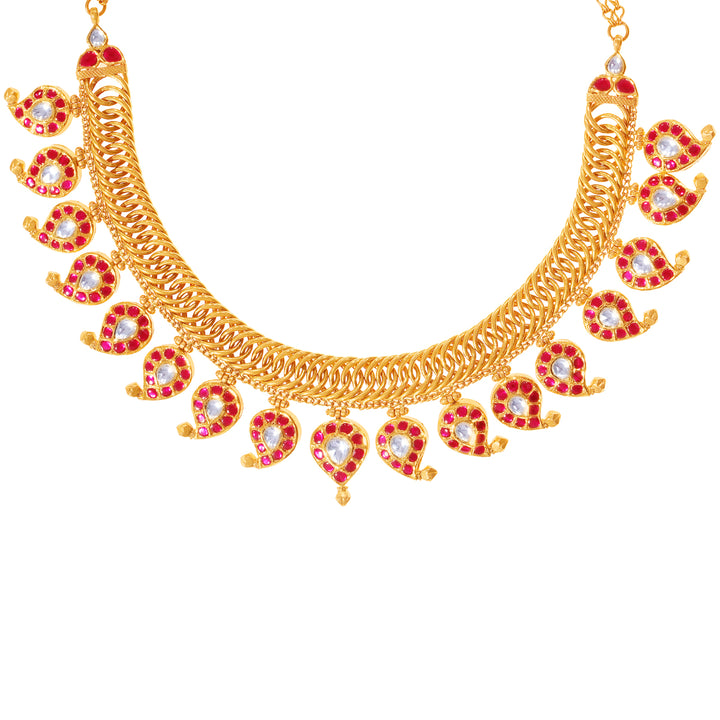 Captivating Mango Antique Necklace Set With Kundan & Gemstones in 22K Gold