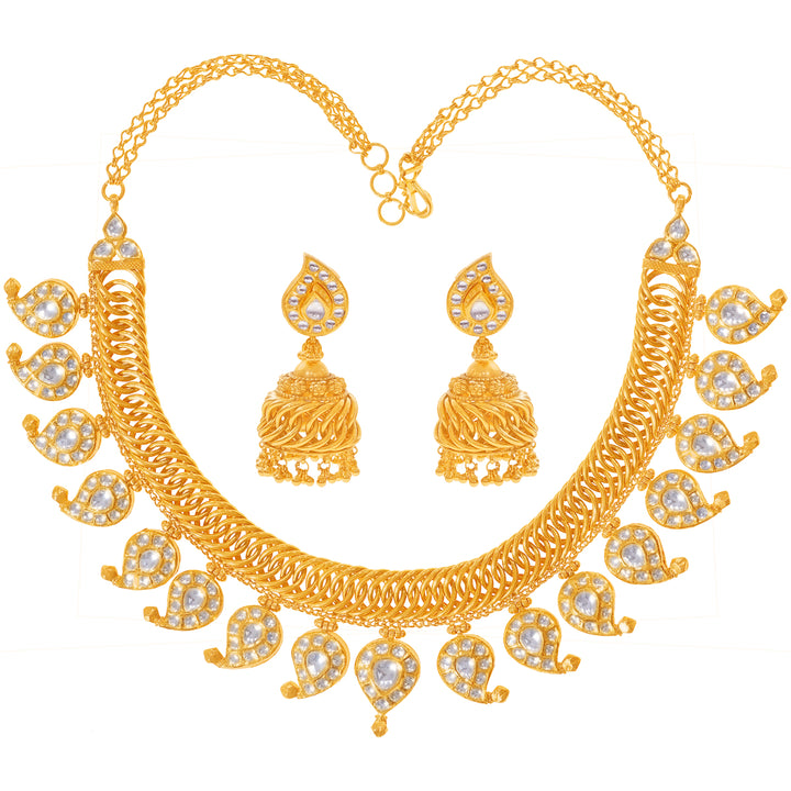 Captivating Mango Antique Necklace Set With Kundan & Gemstones in 22K Gold