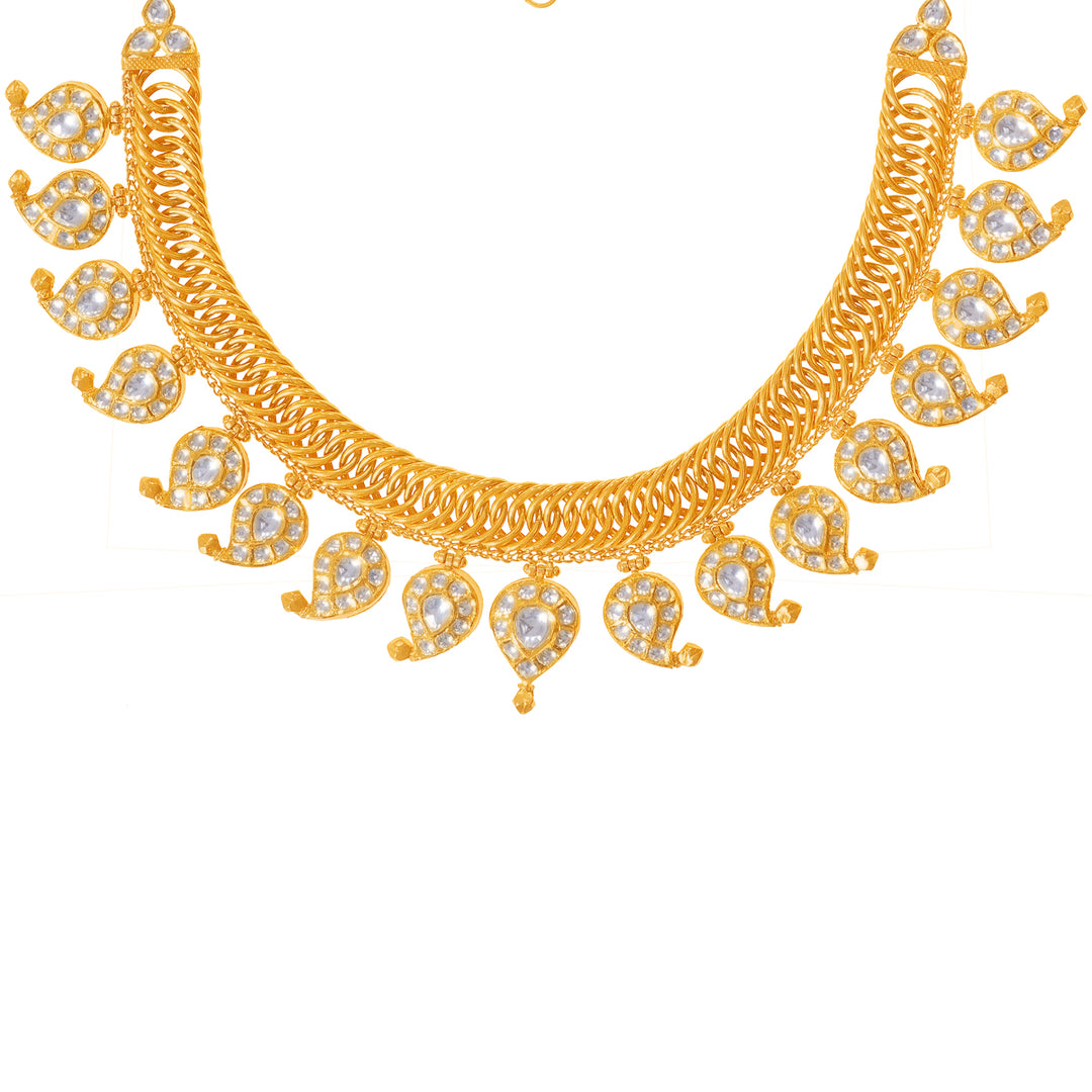 Captivating Mango Antique Necklace Set With Kundan & Gemstones in 22K Gold