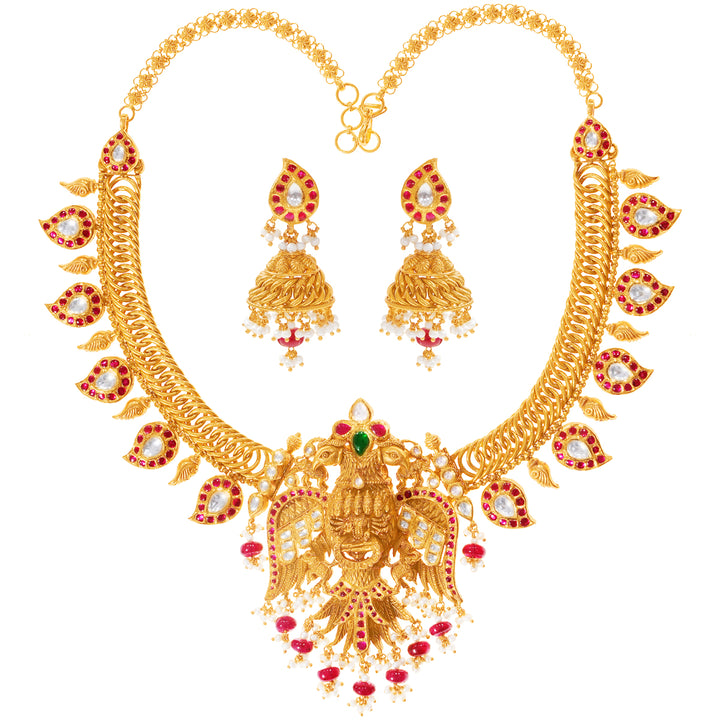Fascinating Laxmi Antique Necklace Set With Kundan & Gemstones in 22K Gold