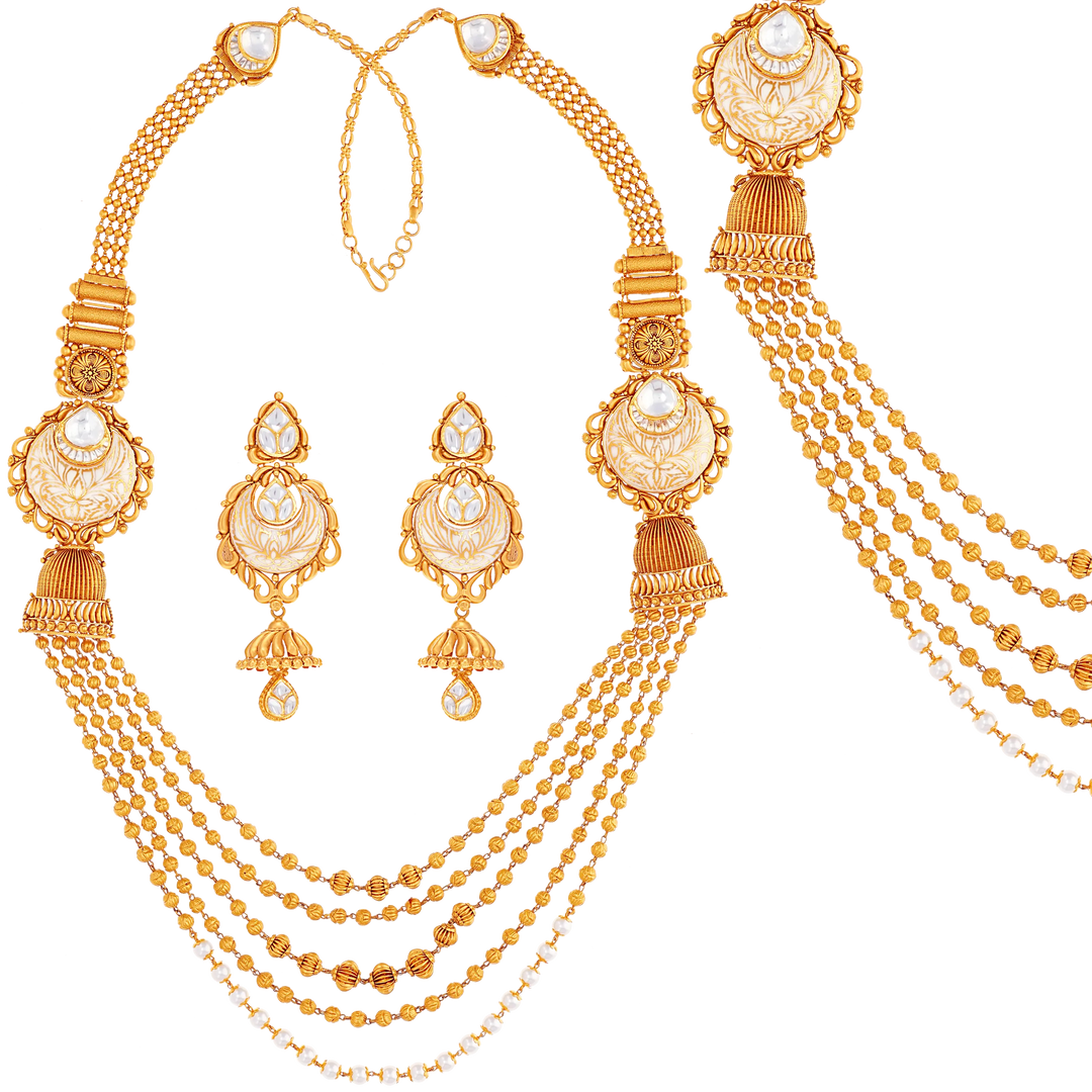 Artistic Antique Minakari Paata Haaram with Kundan & Gemstones in 22K Gold