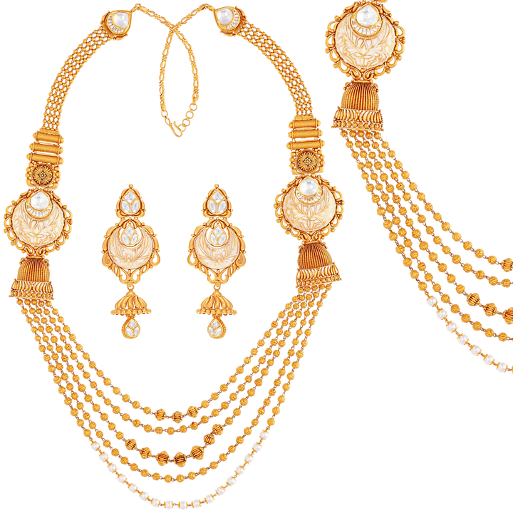 Artistic Antique Minakari Paata Haaram with Kundan & Gemstones in 22K Gold