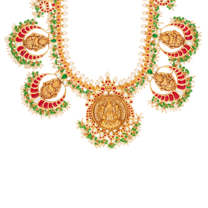 Classic Antique Laxmi Gutta Pusalu Necklace Set With Kundan & Gemstones in 22K Gold