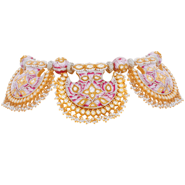 Delightful Minakari Necklace Set With Kundan & Gemstones in 22K Gold