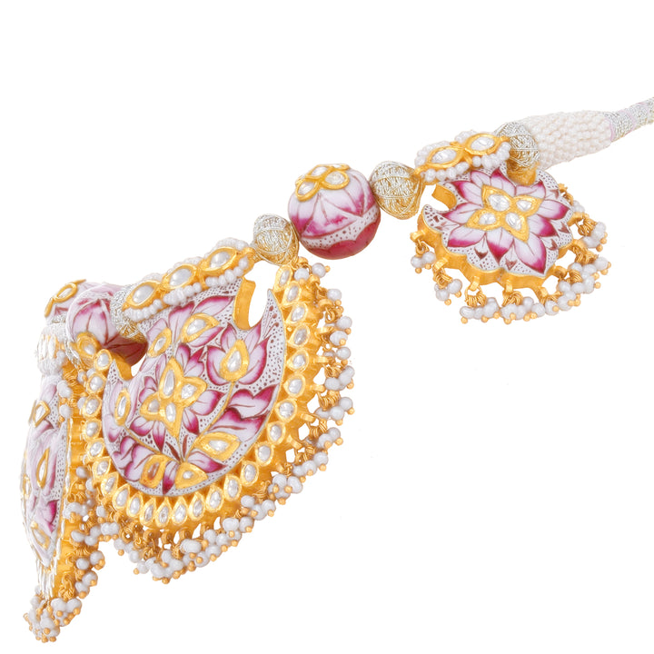 Delightful Minakari Necklace Set With Kundan & Gemstones in 22K Gold