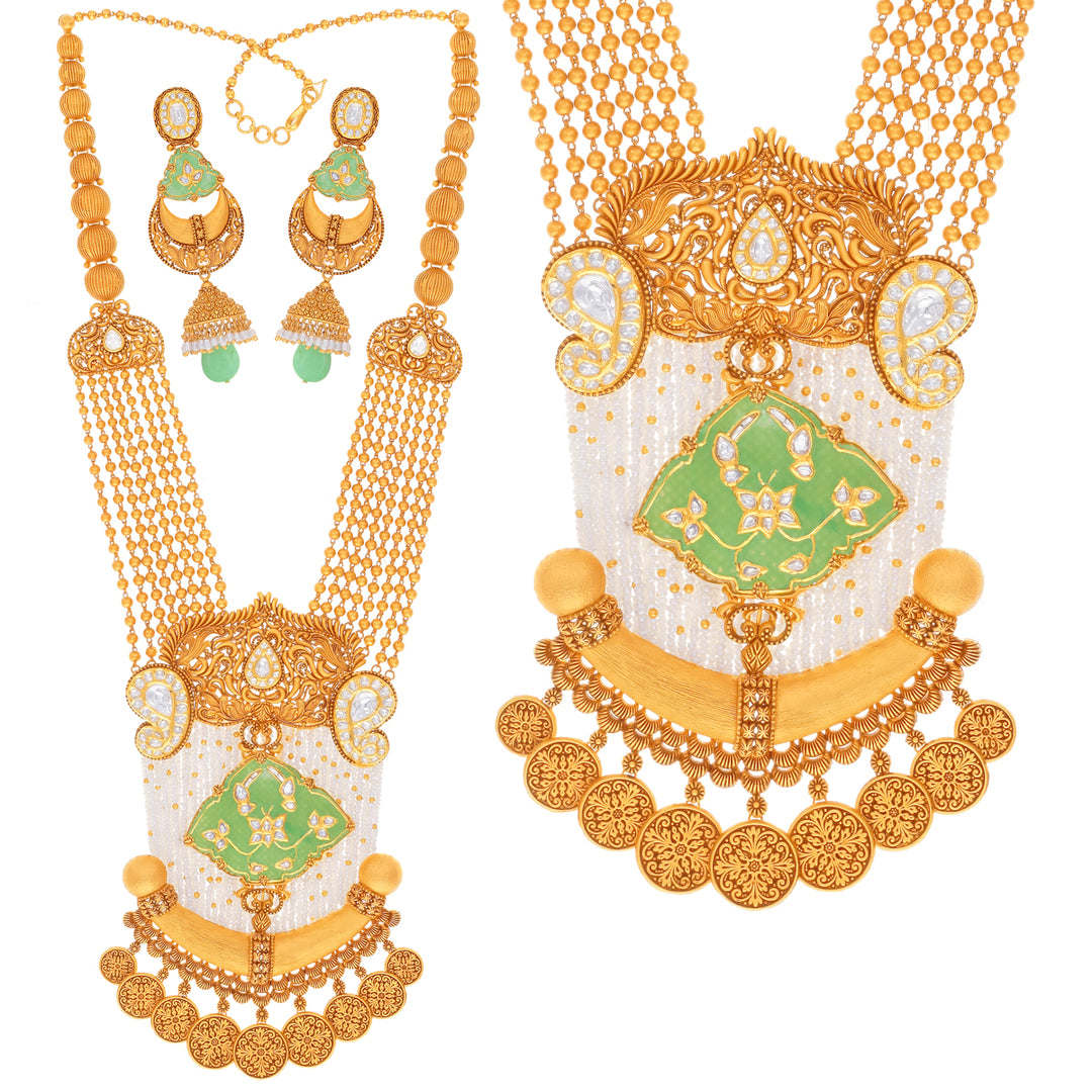 Attractive Antique Patta Haarm With Kundan & Gemstones in 22K Gold