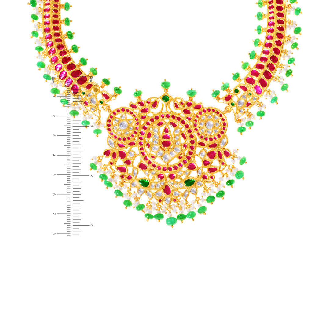 Opulent Antique Necklace Set With Kundan & Gemstones in 22K Gold