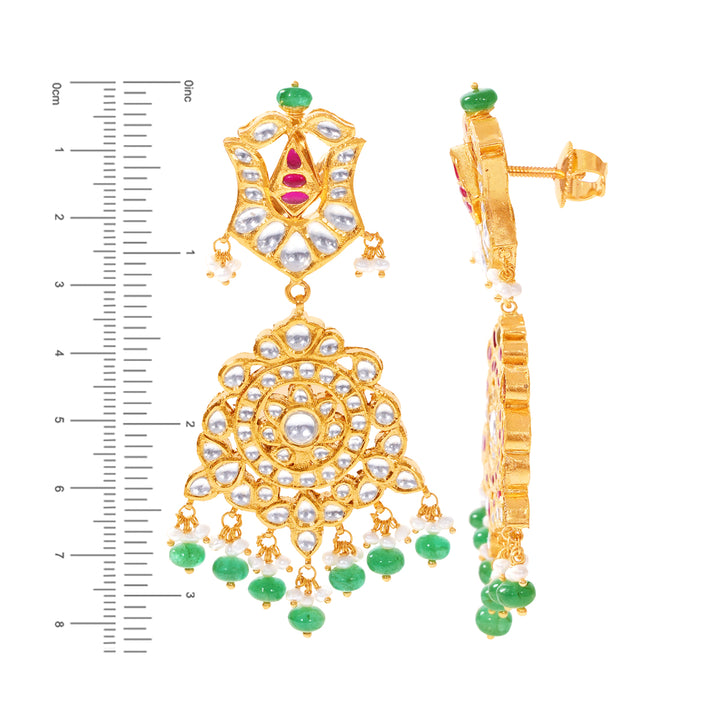 Opulent Antique Necklace Set With Kundan & Gemstones in 22K Gold