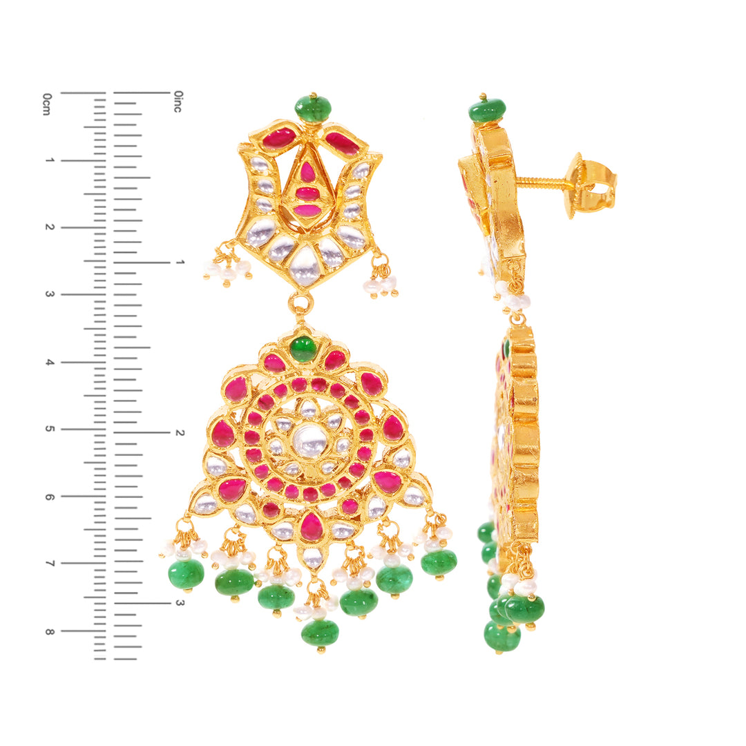 Opulent Antique Necklace Set With Kundan & Gemstones in 22K Gold