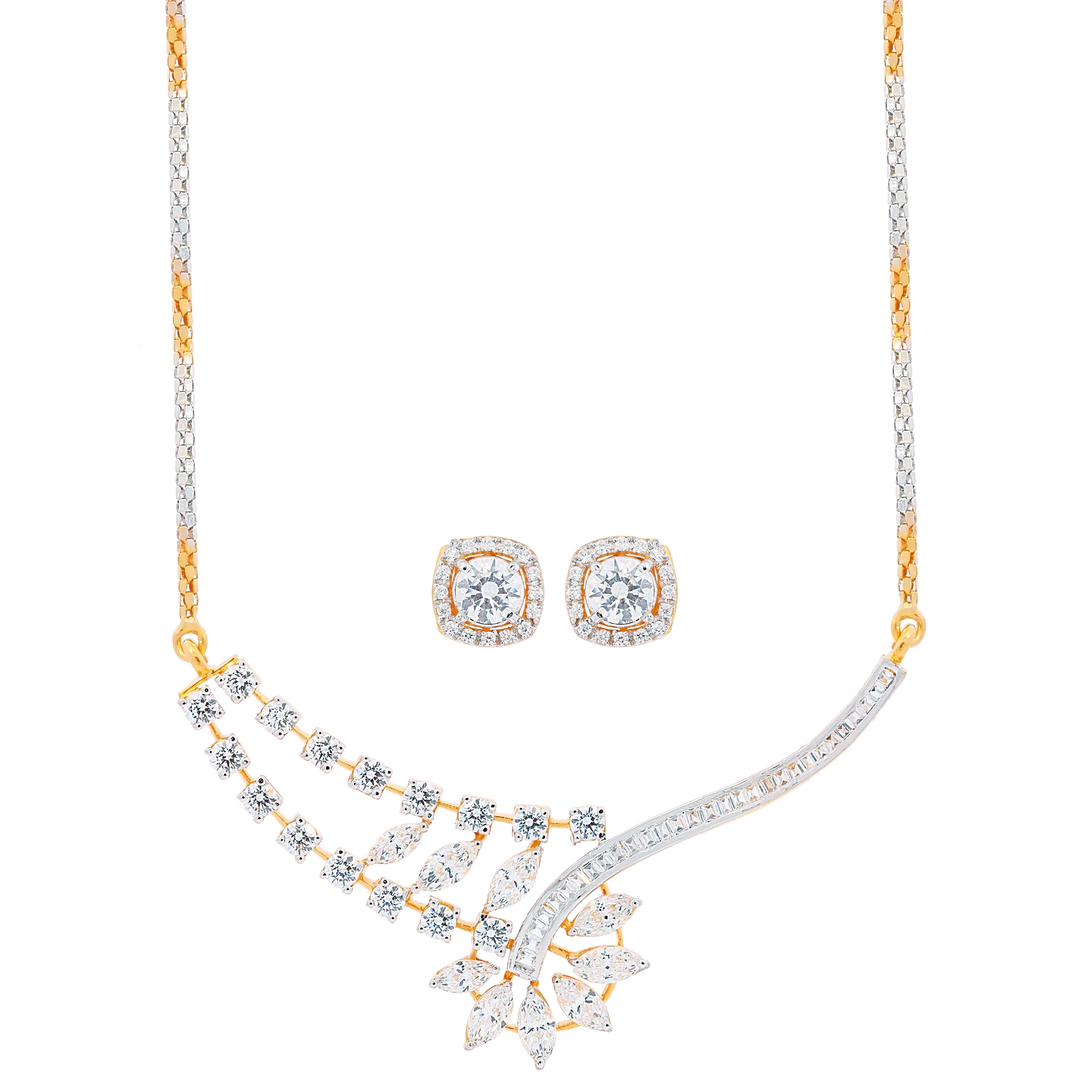 Enchanting Two tone Necklace Set With Gemstones in 18K Gold